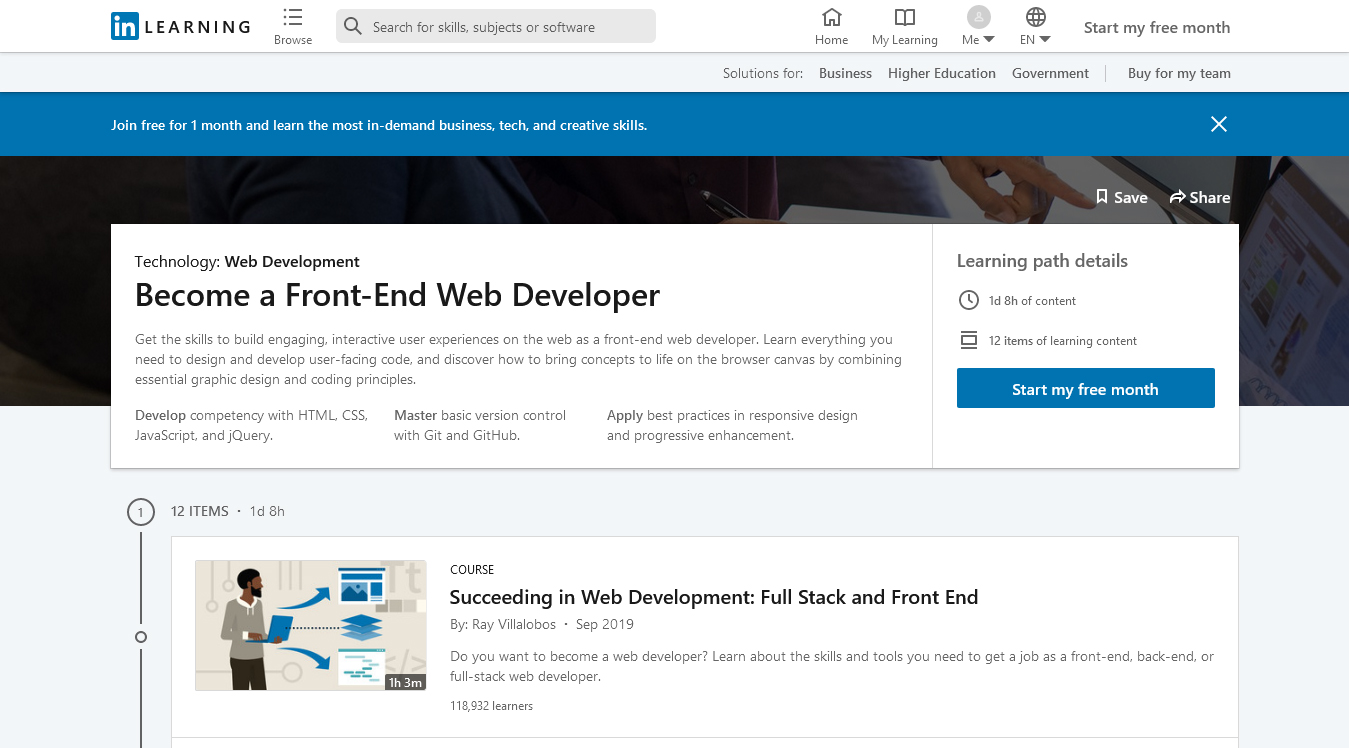 Become a Front End Web Developer Learning Path