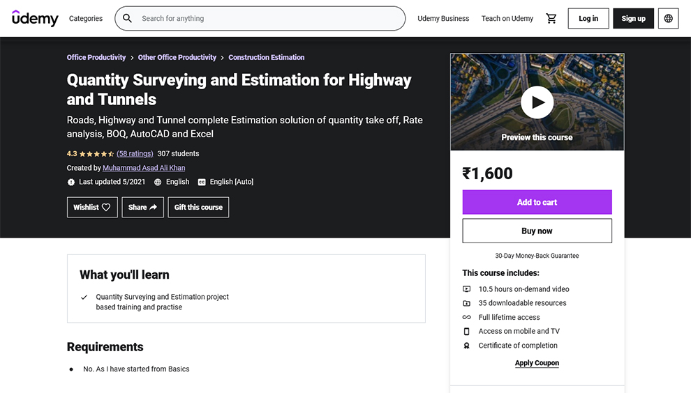 Quantity Surveying and Estimation for Highway and Tunnels