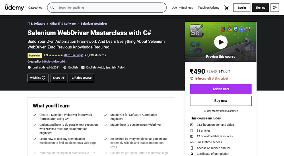 Selenium WebDriver Masterclass with C#