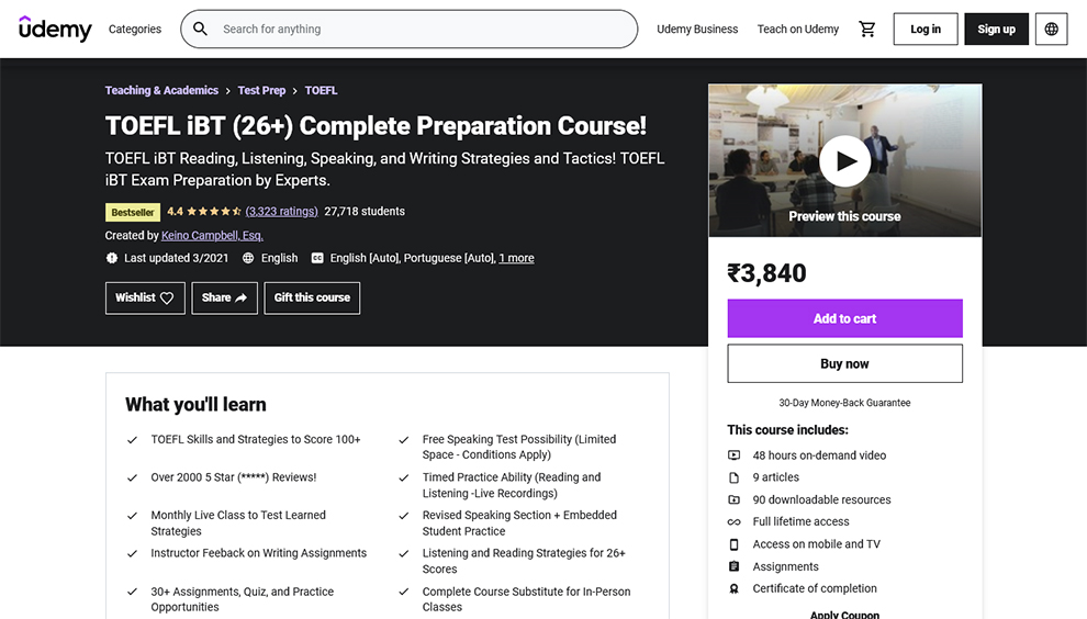TOEFL iBT (26+) Complete Preparation Course