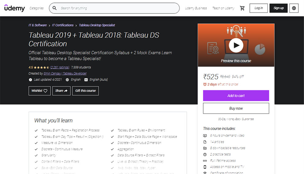 Tableau 2019 + Tableau 2018: Tableau DS Certification