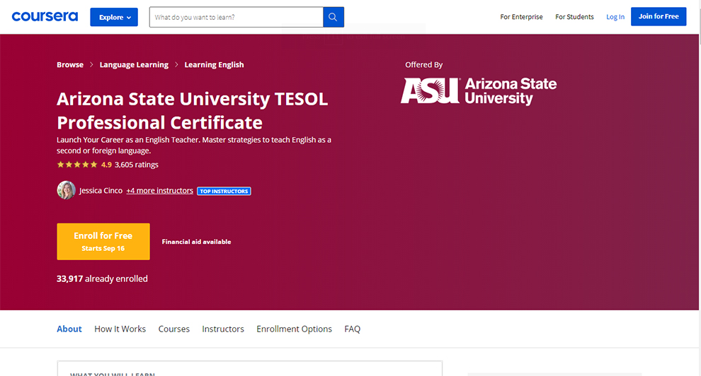 Arizona State University TESOL Professional Certificate