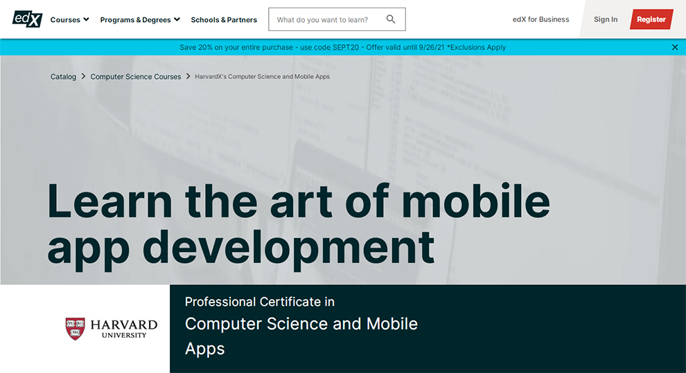 Computer Science and Mobile Apps Certification by Harvard University