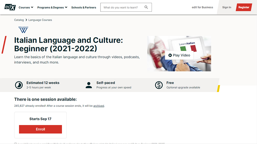 Italian Language and Culture: Beginner (2021-2022)