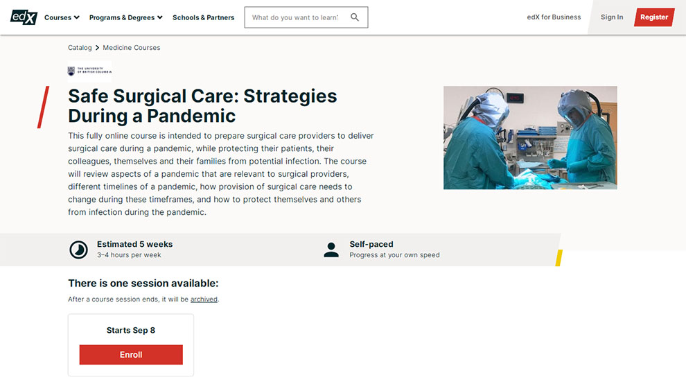 Safe Surgical Care: Strategies During a Pandemic – by The University of British Columbia – [edX]