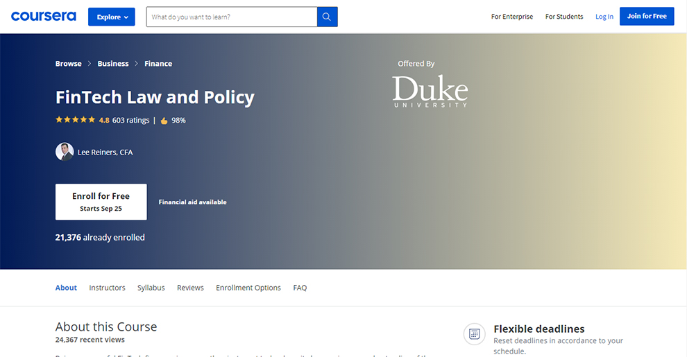 FinTech Law & Policy (Duke University)