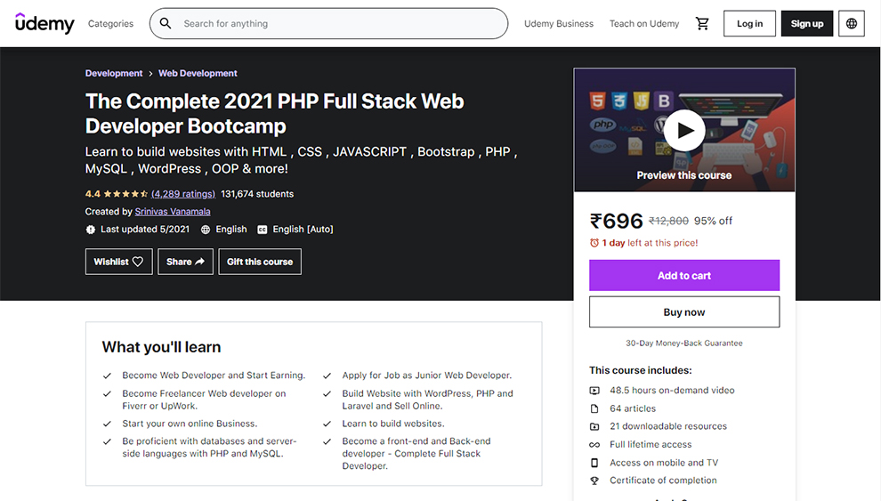 The Complete 2021 PHP Full Stack Web Developer Bootcamp