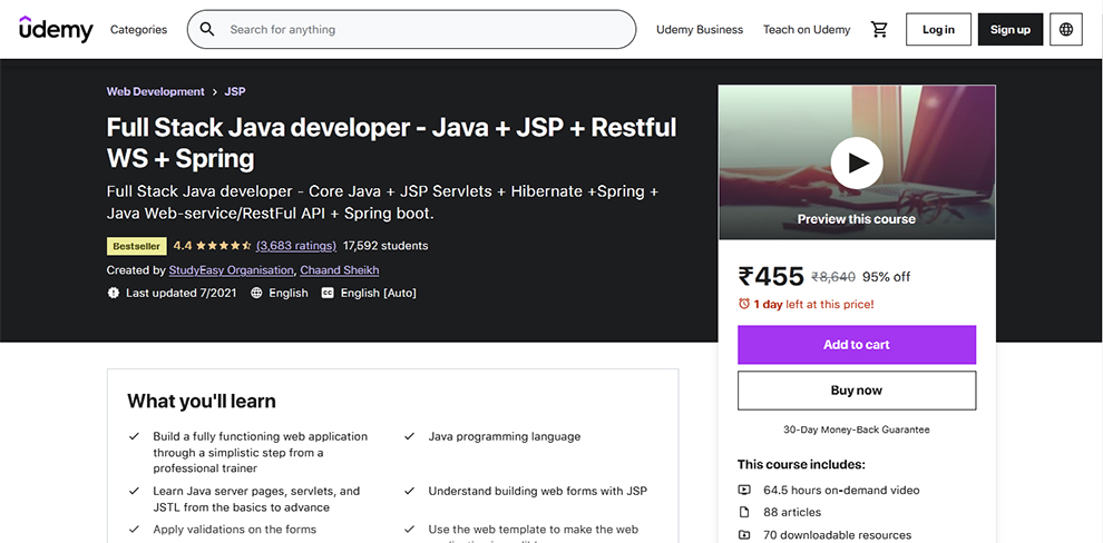 Full Stack Java Developer – Java + JSP + Restful WS + Spring 