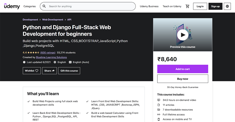 Python and Django Full-Stack Web Development for beginners