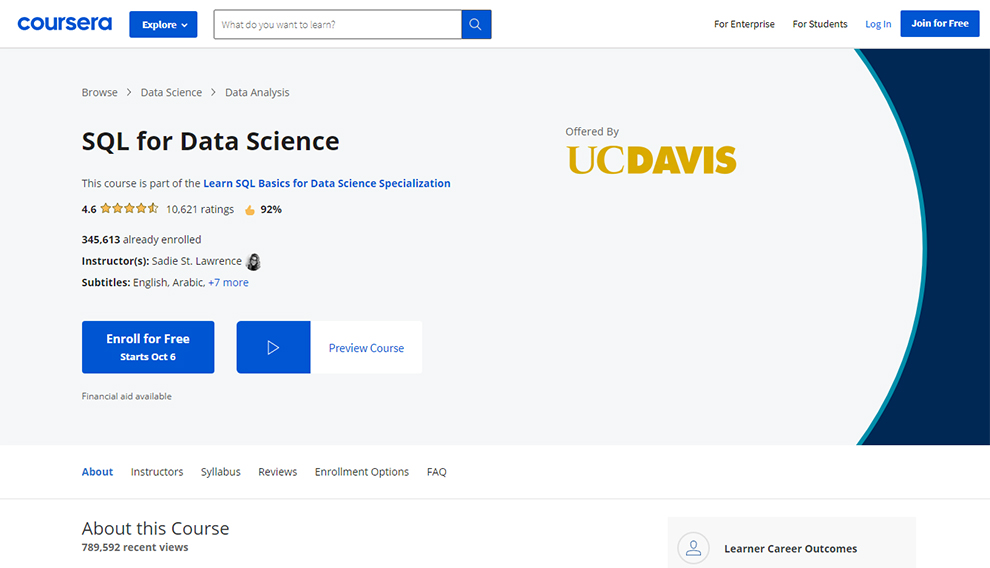 SQL for Data Science by UC Davis