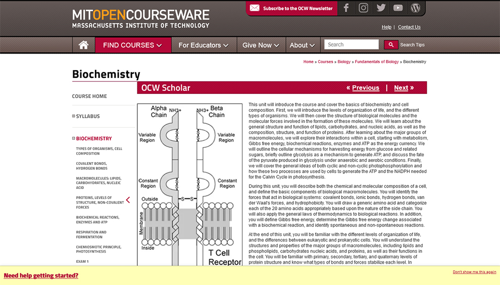 Biochemistry - MIT Open Courseware