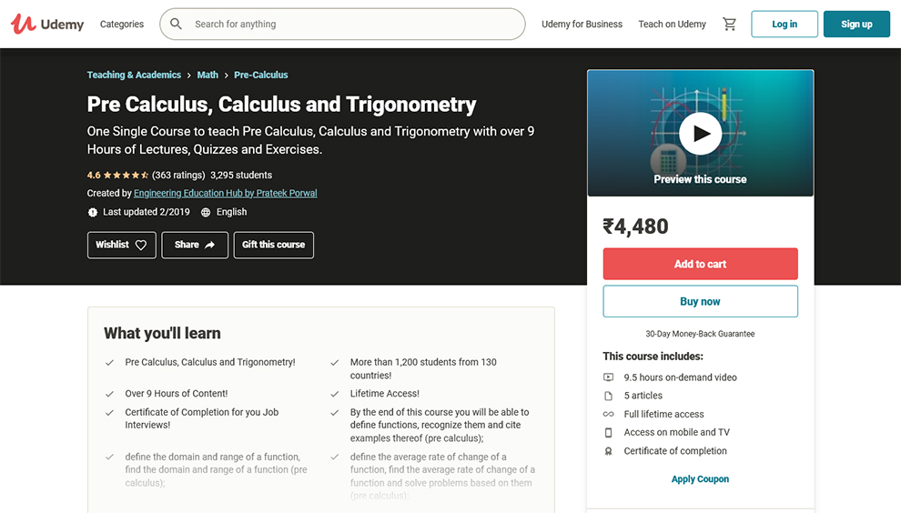 Pre Calculus, Calculus and Trigonometry