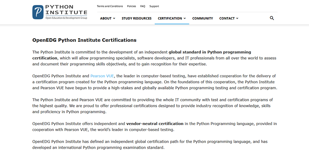 OpenEDG Python Institute Certifications