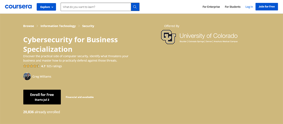 Cybersecurity for Business Specialization