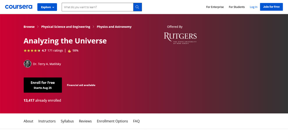 Analyzing the Universe - Offered by University of Rutgers