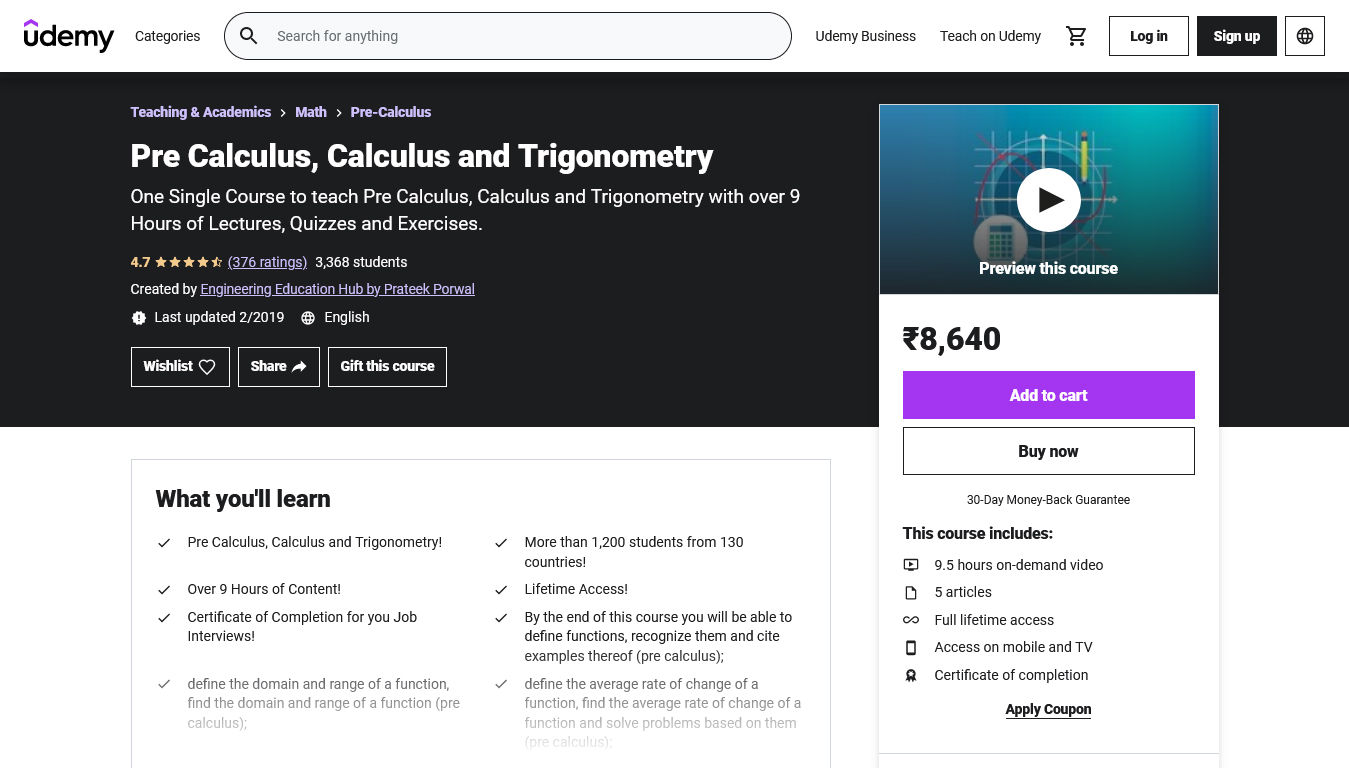 Pre Calculus, Calculus, and Trigonometry