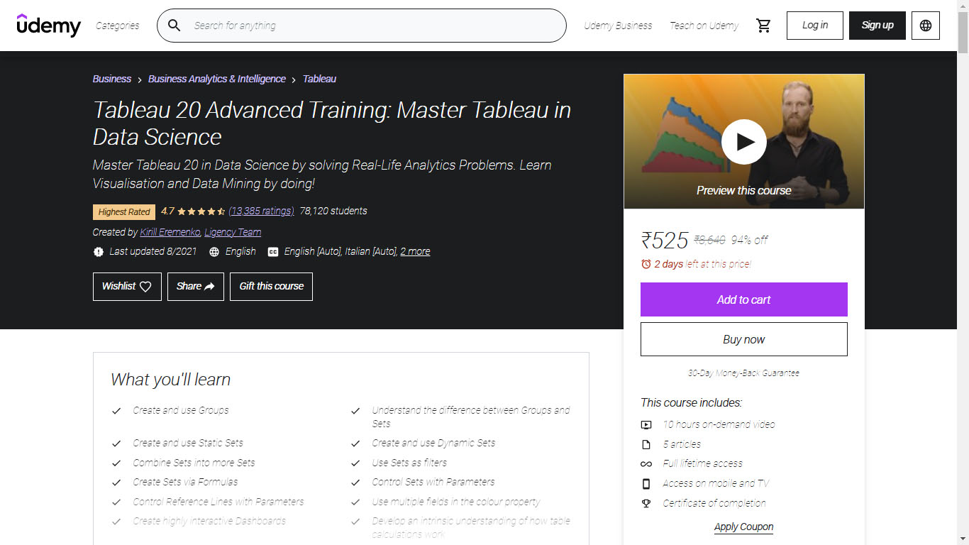 Tableau 20 Advanced Training: Master Tableau in Data Science