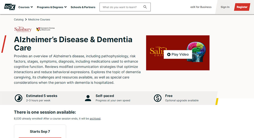 Alzheimer’s Disease & Dementia Care – By Salisbury University and University System of Maryland