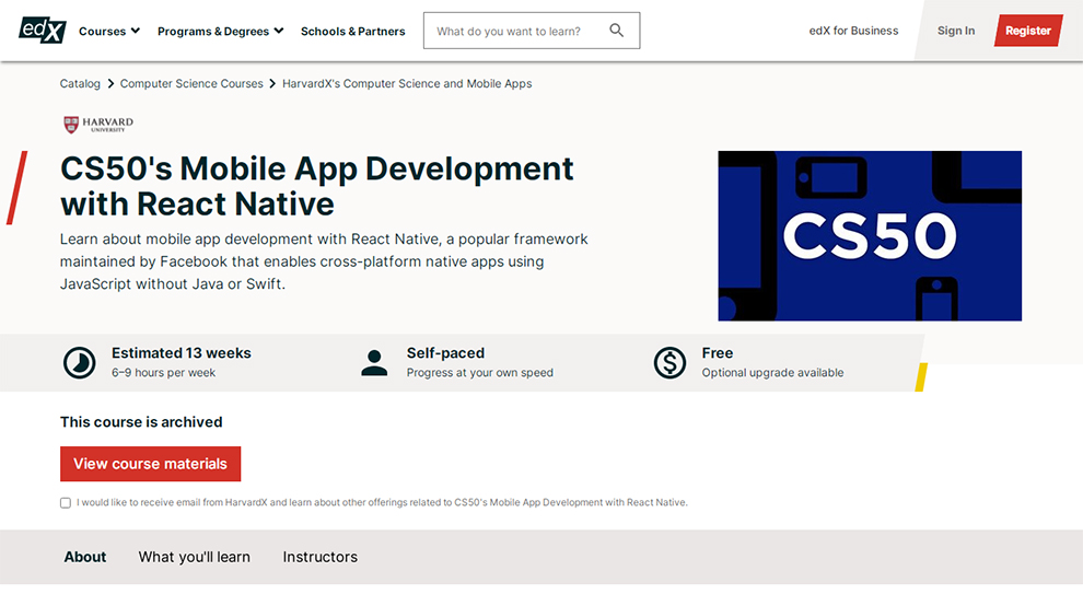CS50’ Mobile App Development with React Native by Harvard