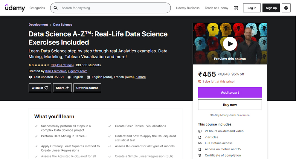 Data Science A-Z™: Real-Life Data Science Exercises Included