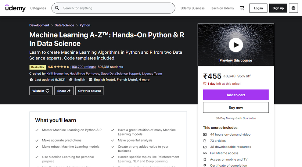 Machine Learning A-Z™: Hands-On Python & R In Data Science