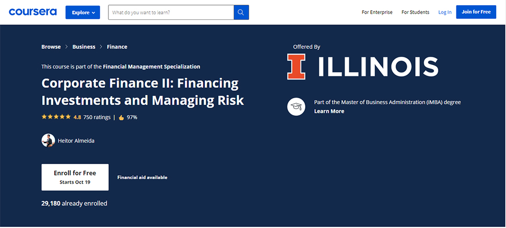 Corporate Finance Il: Financing Investments and Managing Risk by ILLINOIS