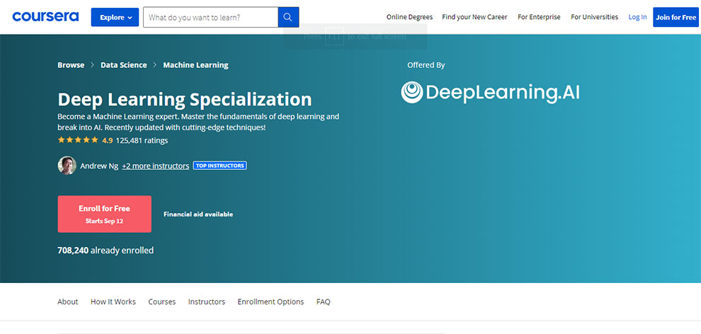 Deep Learning Specialization – Offered by DeepLearning