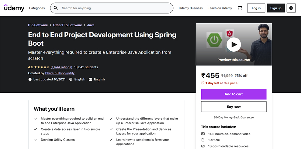 End to End Project Development Using Spring Boot