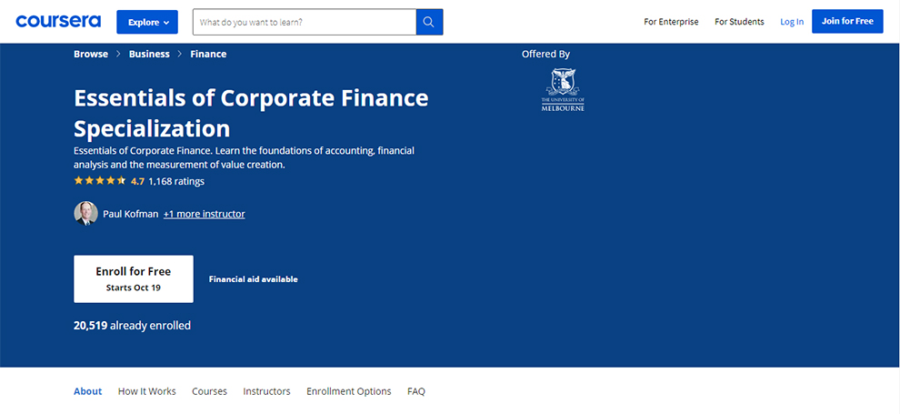 Essentials of Corporate Finance Specialization