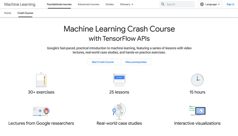 Best Free Class Machine Learning Crash Course with TensorFlow APIs