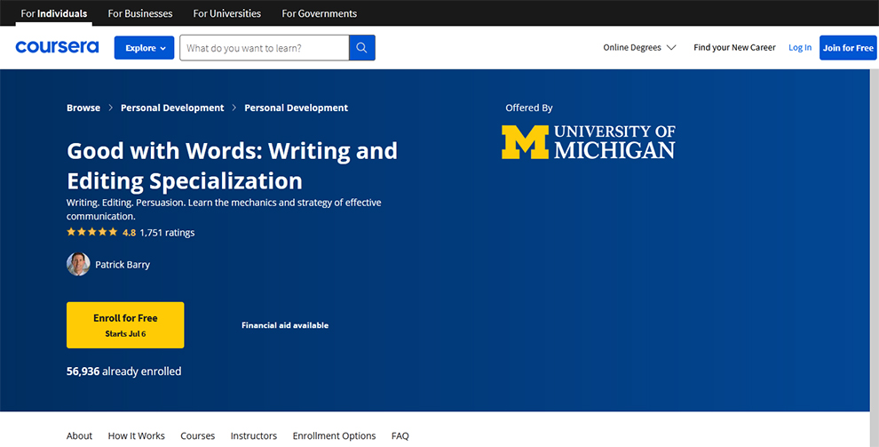 Good with Words: Writing and Editing Specialization – Offered by University of Michigan