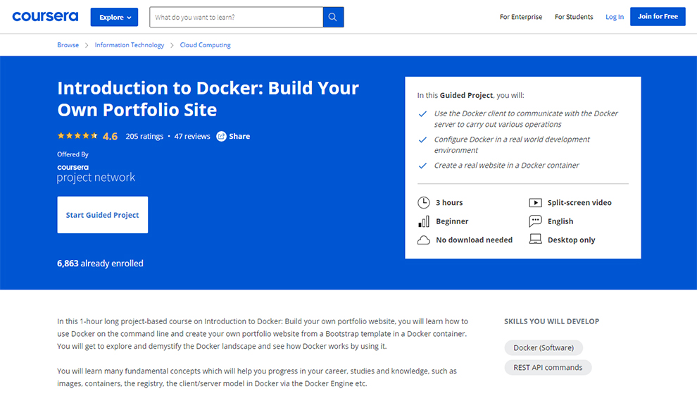 Introduction to Docker: Build Your Own Portfolio Site – by Coursera Project Network