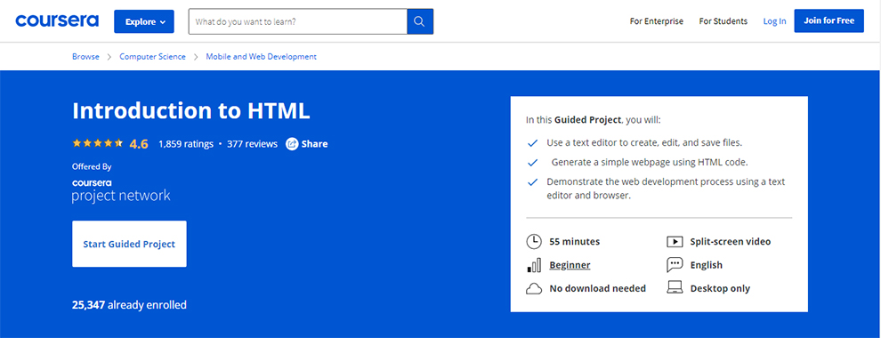 Introduction to HTML – by Coursera Project Network