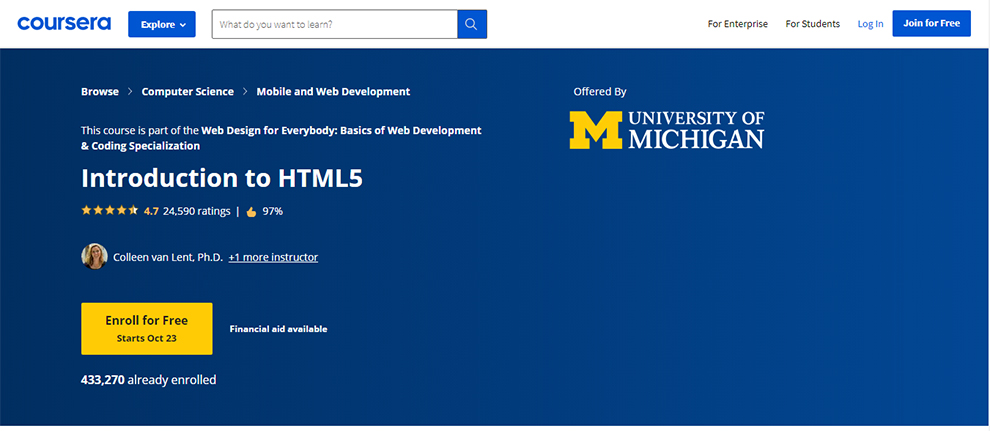 Introduction to HTML5 – Offered by University of Michigan