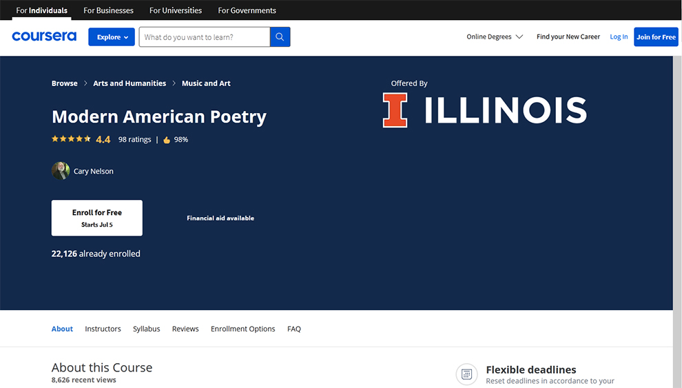 Modern American Poetry – Offered by University of Illinois at Urbana-Champaign