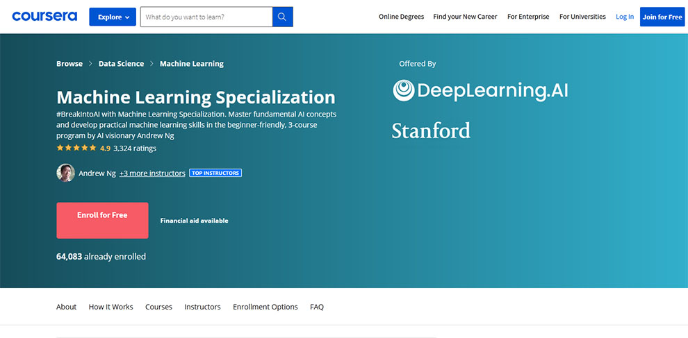 Most Prestigious Pick - Machine Learning Specialization – by DeepLearning.AI and Stanford