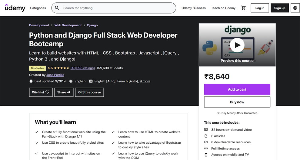 Python and Django Full Stack Web Developer Bootcamp