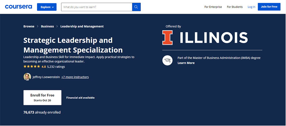 Strategic Leadership and Management specialization by the Univesity of Illinois