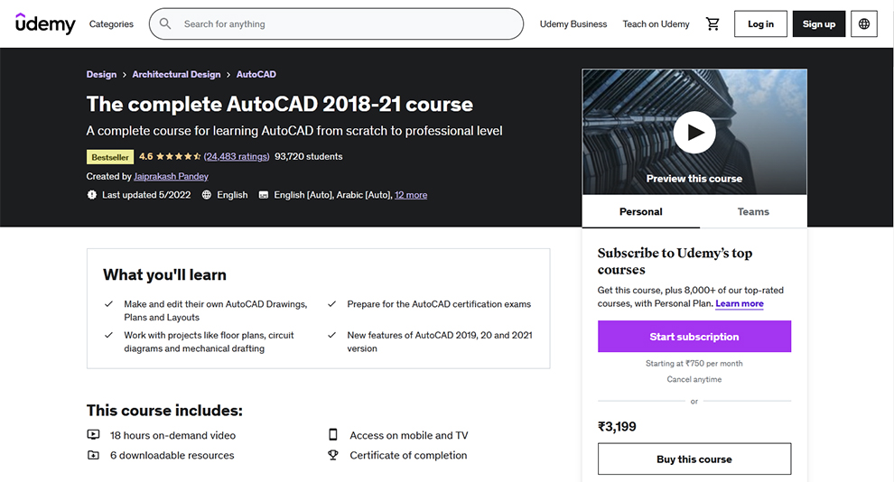 The Complete AutoCAD 2018-21 Course