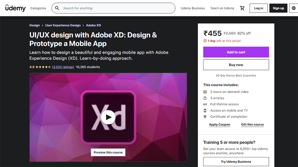 UI/UX design with Adobe XD: Design & Prototype a Mobile App