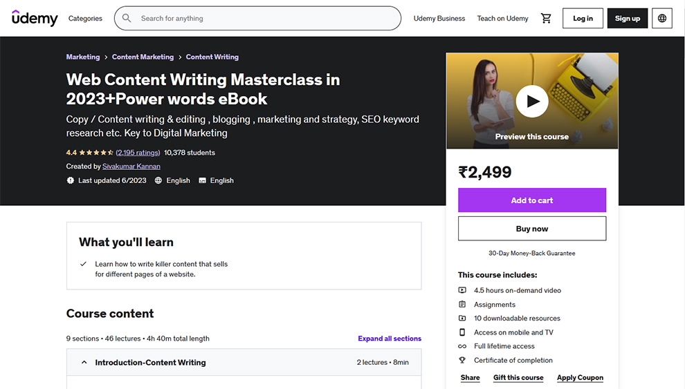 Ultimate Web Content Writing Masterclass + Power words eBook