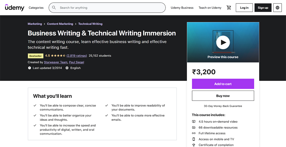 Business Writing and Technical Writing Immersion by Udemy