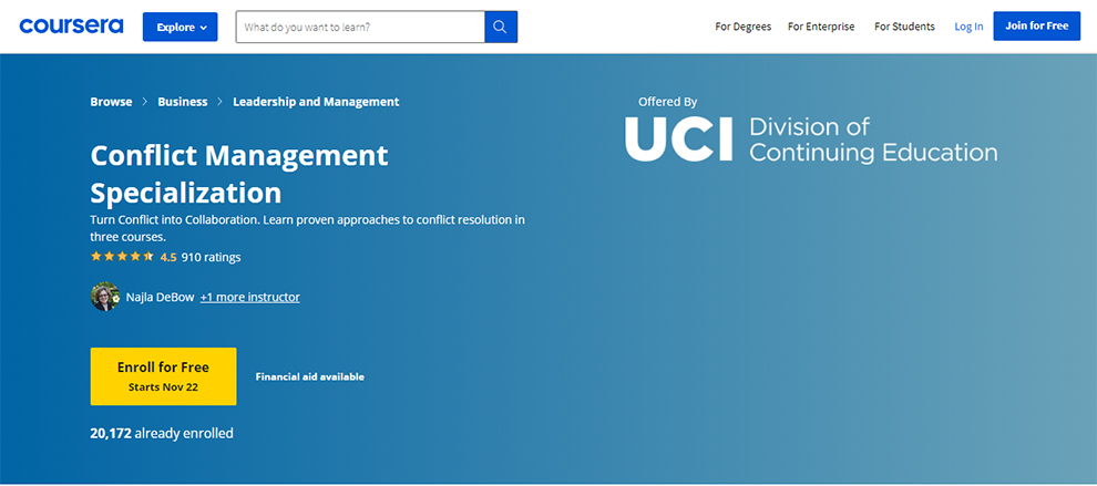 Conflict Management Specialization by University of California, Irvine 