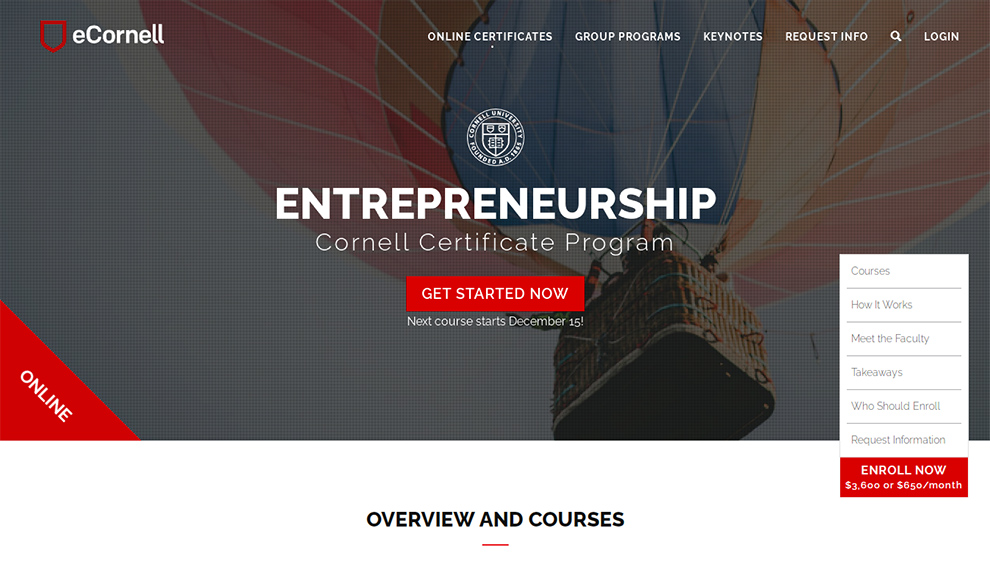 Entrepreneurship Cornell Certificate program