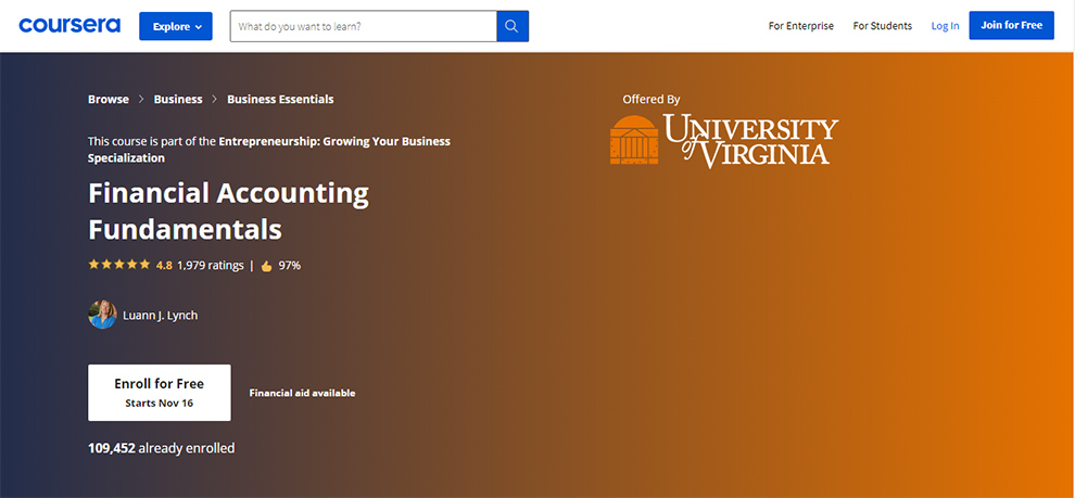 Financial Accounting Fundamentals offered by University of Virginia