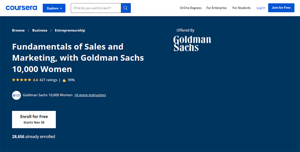Fundamentals of Sales and Marketing, with Goldman Sachs 10,000 Women
