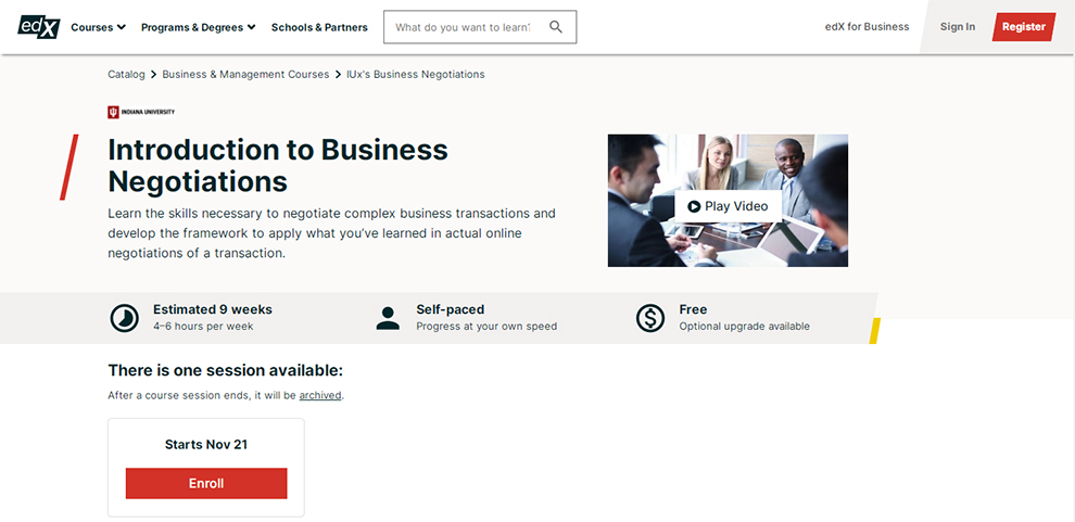 Introduction to Business Negotiations by edX