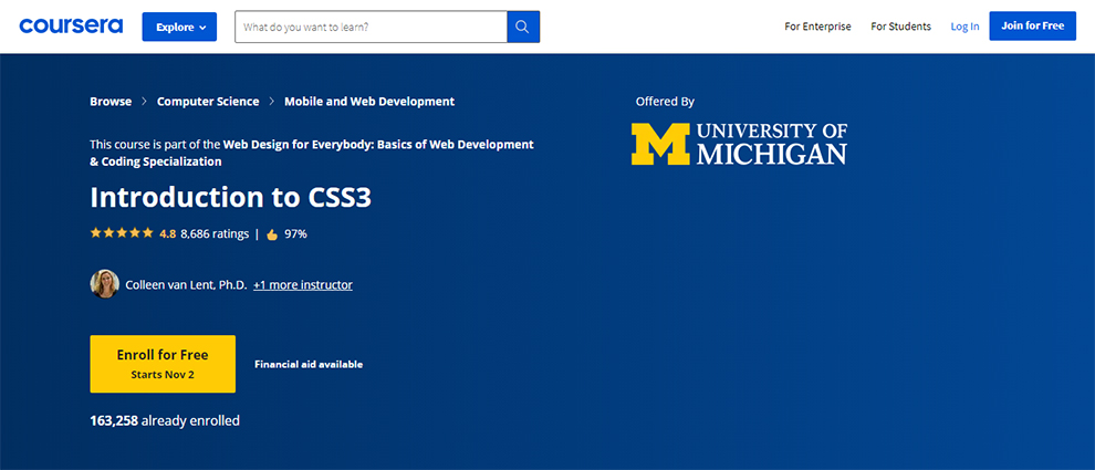 Introduction to CSS3 – Offered by University of Michigan