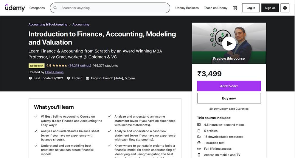 Introduction to Finance, Accounting, Modeling and Valuation by Udemy