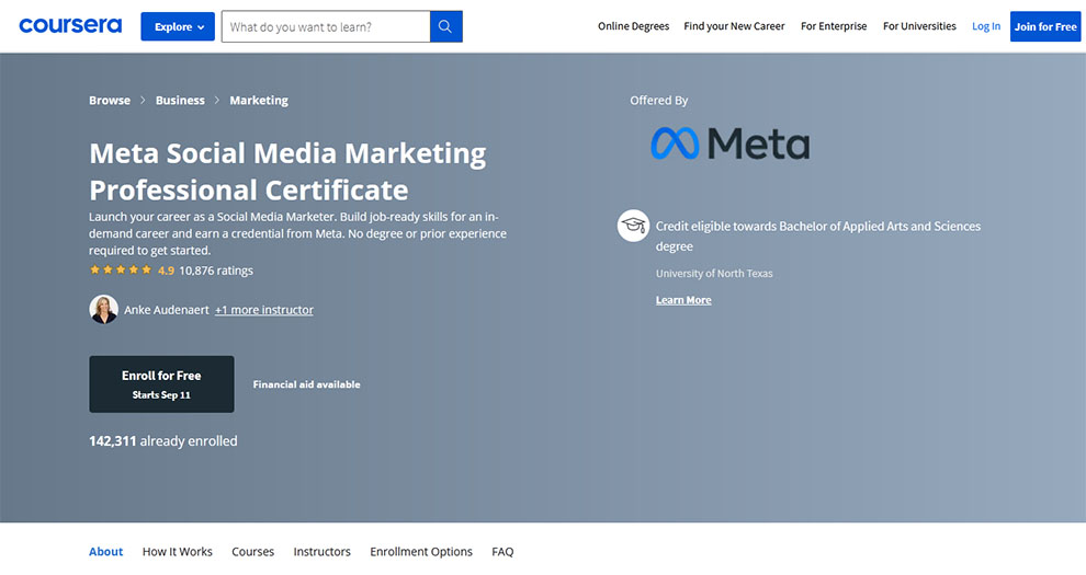 Meta Social Media Marketing Professional Certificate – Offered by Meta
